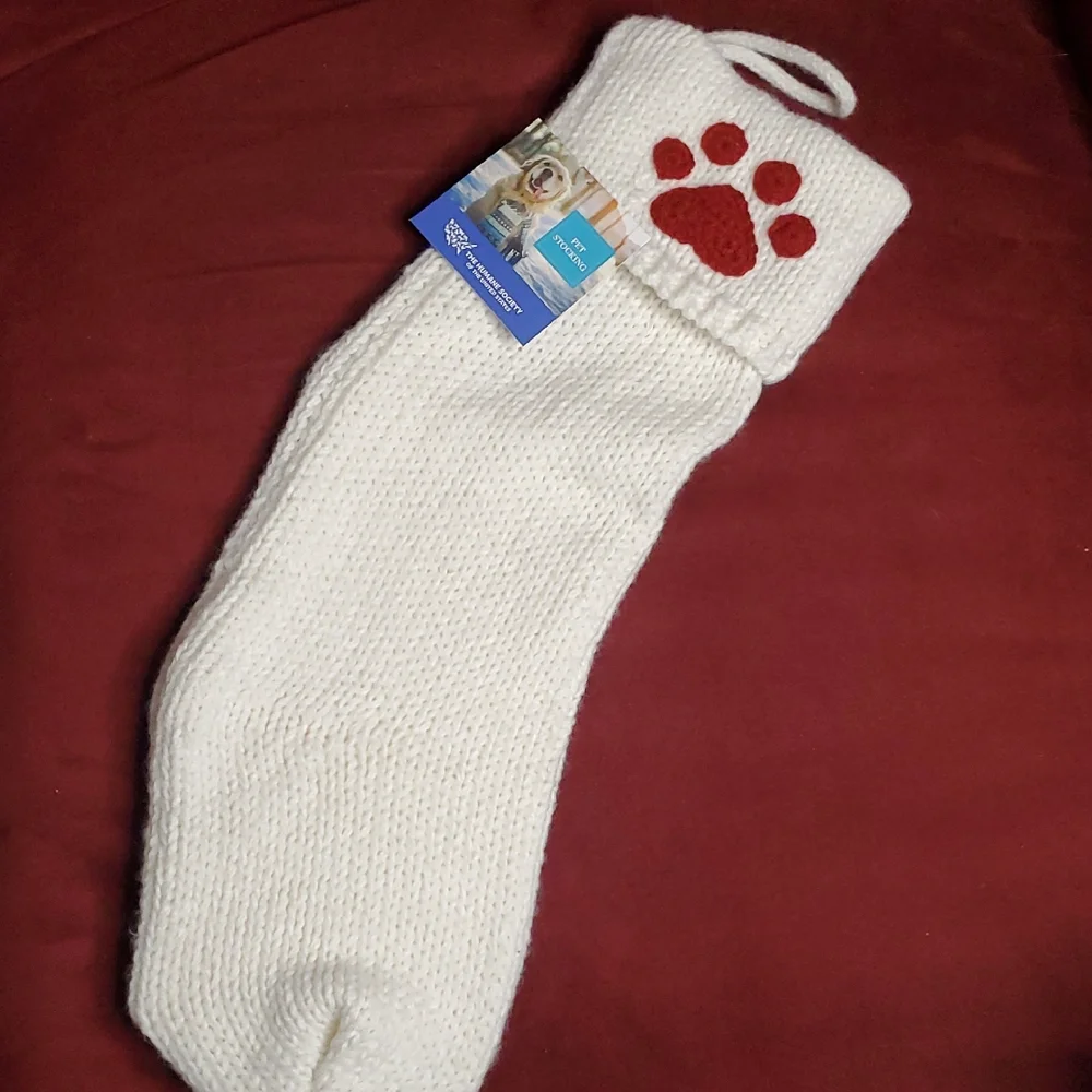 Soft‎ Knit Christmas Stocking with Red Paw Print